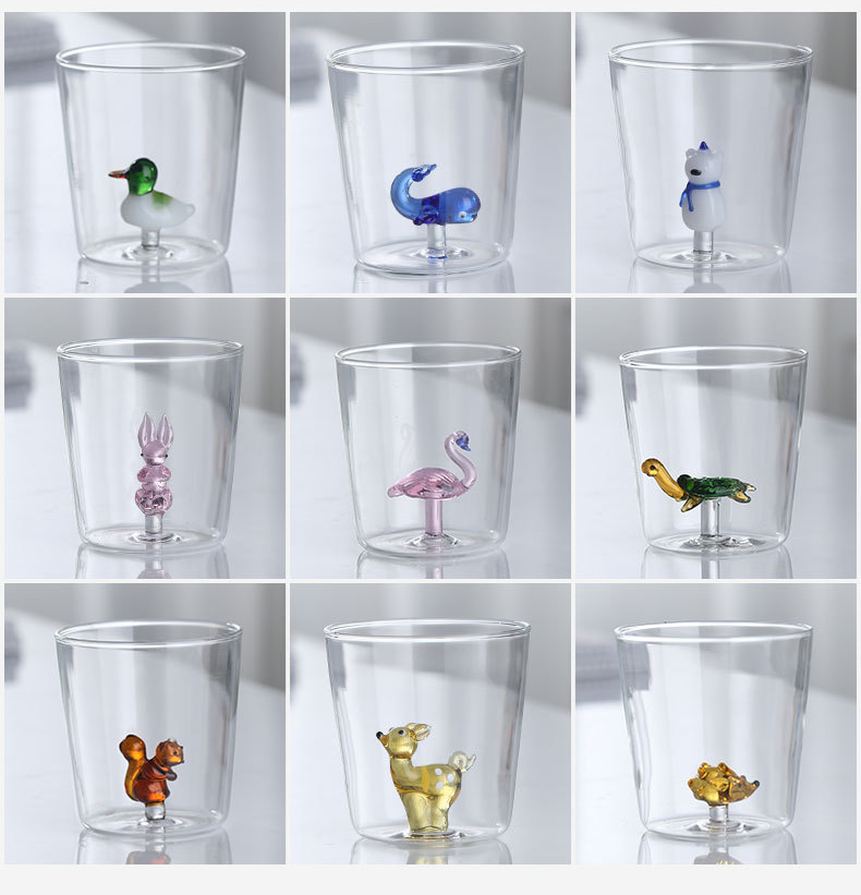 Creative Borosilicate Drinking Glass Water Cups With 3D Flower Animals Figurine Drinking Glass Mugs 