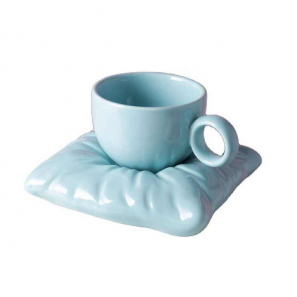 Ceramic Cute Tea Cup and Pillow shaped Saucer Coffee Mug