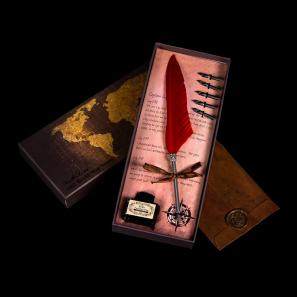 Feather Quill Pen Vintage Feather Dip Ink Pen Set with 5pcs Ink Sacs 1pcs Pen Holder