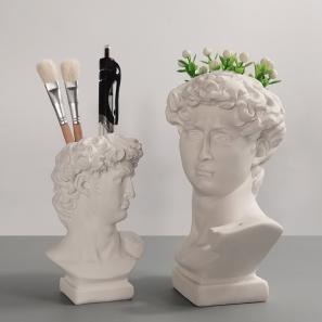 New Creative Resin Art Flower Pot Craft Decor David Head Figure Sculpture Pen Holder Desk Organizer Makeup Brush Pot Vase