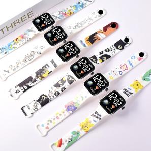 Fashion Square Cartoon Printed LED Waterproof Electronic Kids Digital Watches