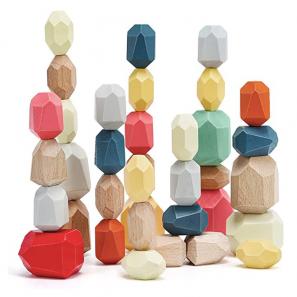 Rainbow Stackers | 36pc Natural Wood Balancing Stones | STEM & Motor Skills | Montessori+Non-Toxi