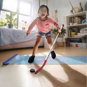 Kids Hockey Sliding Play Set Outdoor Sensory Training Mats for Parent-Child Ice Ball Games, Preschool Sports Activity Kit