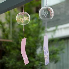 Japanese Wind Chimes Pink Cherry Glass Wind Bells Handmade Pendants for Birthday Gift Home Christmas Party Decorations