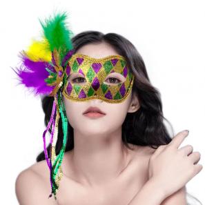 Masquerade Feather Handheld Party Mask Half Face Design with Fringe for Christmas Easter Performances Costume Events